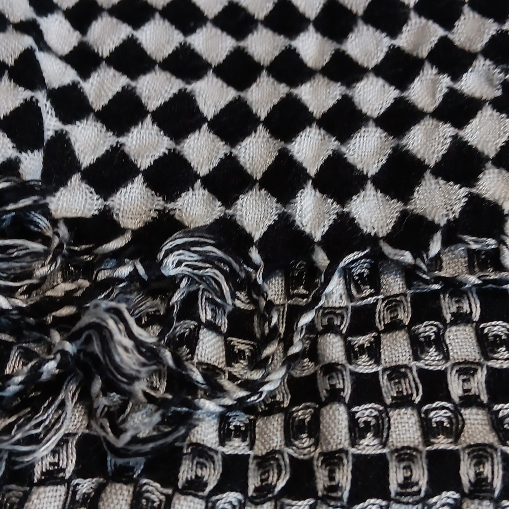 White and Black Fringed Scarf